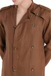 Shop_Son Of A Noble Snob_Brown Linen Button Front Round Neckline Long Shacket_Online_at_Aza_Fashions