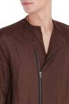 Buy_Son of A Noble Snob_Brown Asymmetric Linen Jacket_Online_at_Aza_Fashions