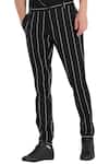 Son Of A Noble Snob_Black Cotton Pattern Printed Stripe Trouser Pant_Online_at_Aza_Fashions