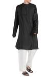 Buy_Son Of A Noble Snob_Black Cotton Plain Asymmetric Placket Kurta Set_at_Aza_Fashions