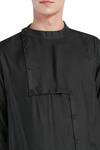 Shop_Son Of A Noble Snob_Black Cotton Plain Asymmetric Placket Kurta Set_Online_at_Aza_Fashions