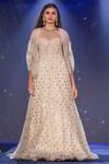 House of Kotwara_Off White Sequin Scallop Embroidered Gown With Cape_Online_at_Aza_Fashions