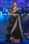 Buy_House of Kotwara_Black Net Embroidery Kalamdani V Neck Saree With Blouse And Tiered Cape  _at_Aza_Fashions