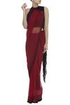 Buy_Arpan Vohra_Wine Tulle Halter Embellished Saree With Blouse _at_Aza_Fashions