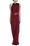 Arpan Vohra_Wine Tulle Halter Embellished Saree With Blouse _Online_at_Aza_Fashions