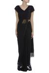 Arpan Vohra_Black Tulle Leaf Neck Embellished Saree With Blouse _Online_at_Aza_Fashions