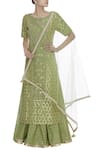 Buy_Kritika Dawar_Green Kurta-linen Silk Embroidered Pearls Kurta Lehenga Set _at_Aza_Fashions