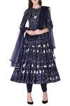 Buy_Neha & Tarun_Blue Reyon Satin Printed Geometric Round Tiered Anarkali Kurta Set _at_Aza_Fashions