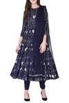 Neha & Tarun_Blue Reyon Satin Printed Geometric Round Tiered Anarkali Kurta Set _at_Aza_Fashions