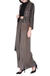Shop_Neha & Tarun_Black Velvet, Bemberg Linen, Rayon Satin Cutdana, Jacket With Crop Top And Skirt_Online_at_Aza_Fashions