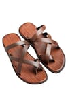 Buy_Dmodot_Brown Textured Flat Criss-cross Sandals _at_Aza_Fashions