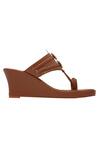 Shop_Aprajita Toor_Brown Slip On Style Kolhapuri Wedges_at_Aza_Fashions
