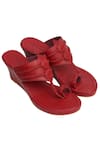 Buy_Aprajita Toor_Red Braided Floral Disc Wedges _at_Aza_Fashions