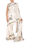 Buy_RI.Ritu Kumar_Off White Printed Floral Saree With High Neck Blouse _at_Aza_Fashions