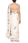 Shop_RI.Ritu Kumar_Off White Printed Floral Saree With High Neck Blouse _at_Aza_Fashions