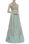 Buy_Riddhi Majithia_Green Suede Embroidery Sequin Halter Neck Bridal Lehenga Set  _at_Aza_Fashions