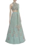 Riddhi Majithia_Green Suede Embroidery Sequin Halter Neck Bridal Lehenga Set  _Online_at_Aza_Fashions