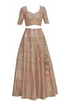 Shop_Vandana Sethi_Peach Raw Silk Embroidered Zari Sweetheart Neck Lehenga Set _Online_at_Aza_Fashions