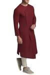 GRAM OF INK_Red Overlap Solid Kurta With Pyjamas_Online_at_Aza_Fashions