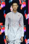 MR. Ajay Kumar_Off White Cotton Embroidery Printed Stripe And Fish Full Sleeves Shirt _Online_at_Aza_Fashions