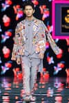 Buy_Mr. Ajay Kumar_Blue Cotton Satin Lycra Printed Sailing Theme Blazer Jacket  _at_Aza_Fashions