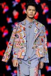 Shop_Mr. Ajay Kumar_Blue Cotton Satin Lycra Printed Sailing Theme Blazer Jacket  _at_Aza_Fashions