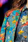 MR. Ajay Kumar_Blue Embroidered Floral Print Lapel Collar Blazer  _Online_at_Aza_Fashions