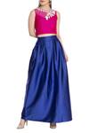 Buy_Masala Chai_Blue Raw Silk Ball Gown Skirt_at_Aza_Fashions