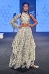 Buy_PUNIT BALANA_Blue Printed Layered Skirt With One Shoulder Top _at_Aza_Fashions