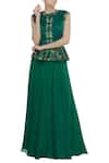 Buy_Desert Shine by Sulochana Jangir_Green Chiffon Embroidered Resham Thread Peplum Gown  _at_Aza_Fashions