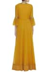 Shop_Desert Shine by Sulochana Jangir_Yellow Linen Notched Floral Embroidered Gown  _at_Aza_Fashions