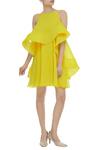 Buy_Gauri & Nainika_Yellow Viscose Georgette Ruffle Trapeze Dress _at_Aza_Fashions