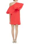 Shop_Gauri & Nainika_Coral Viscose Georgette Asymmetrical Layered Ruffle Dress _at_Aza_Fashions