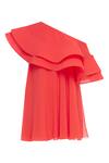 Shop_Gauri & Nainika_Coral Viscose Georgette Asymmetrical Layered Ruffle Dress _Online_at_Aza_Fashions