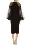 Shop_Gauri & Nainika_Black Net Bishop Sleeve Midi Dress _at_Aza_Fashions