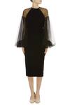Shop_Gauri & Nainika_Black Net Bishop Sleeve Midi Dress _Online_at_Aza_Fashions