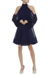 Buy_Gauri & Nainika_Blue Viscose Georgette High Neck Cold Shoulder Tie-up Dress _at_Aza_Fashions