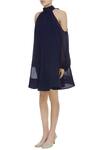 Buy_Gauri & Nainika_Blue Viscose Georgette High Neck Cold Shoulder Tie-up Dress _Online_at_Aza_Fashions