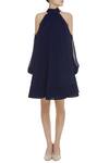Shop_Gauri & Nainika_Blue Viscose Georgette High Neck Cold Shoulder Tie-up Dress _Online_at_Aza_Fashions