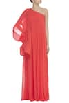 Buy_Gauri & Nainika_Coral Viscose Georgette One Shoulder Gown _at_Aza_Fashions