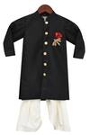 Buy_Fayon Kids_Black Cotton, Silk Ajkan Kurta With Salwar _at_Aza_Fashions