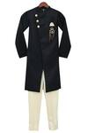 Buy_Fayon Kids_Black Cotton, Silk Embroidery Sherwani With Salwar _at_Aza_Fashions