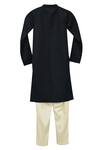 Shop_Fayon Kids_Black Cotton, Silk Embroidery Sherwani With Salwar _at_Aza_Fashions