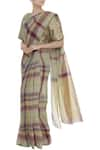 Buy_Anavila_Green Linen Plaid Checkered Saree _at_Aza_Fashions