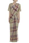 Buy_Anavila_Green Linen Plaid Checkered Saree _Online_at_Aza_Fashions