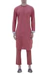 Buy_Bohame_Coral Cotton Linen Round Neck Stand Collar Kurta _at_Aza_Fashions