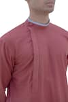 Buy_Bohame_Coral Cotton Linen Round Neck Stand Collar Kurta _Online_at_Aza_Fashions