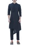 Buy_Bohame_Black Cotton Linen Overlap Pleated Kurta _at_Aza_Fashions