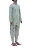 Bohame_Green Cotton Rayon Tie Up Short Kurta _Online_at_Aza_Fashions