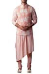 Buy_Kommal Sood_Peach Cotton Silk Embroidered Floral Nehru Jacket And Kurta Set  _at_Aza_Fashions